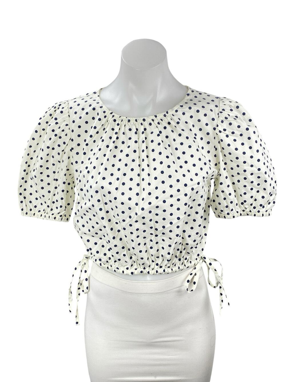 NEW Vineyard Vines Resort Stretch Polka Dot Puff Sleeve Crop Blouse Top Size S